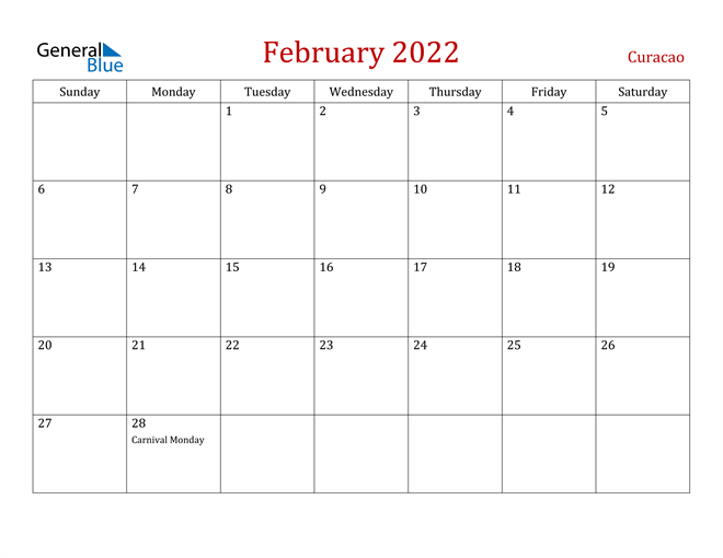 Curacao February 2022 Calendar