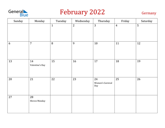 Germany February 2022 Calendar