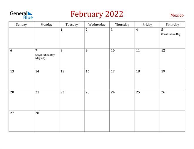 Mexico February 2022 Calendar