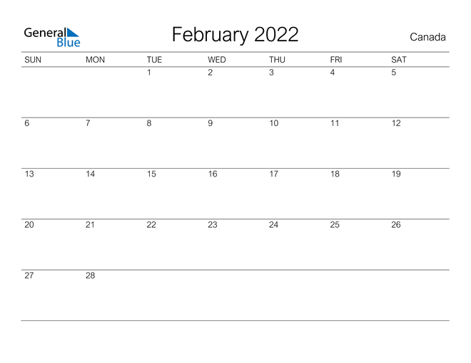 canada february 2022 calendar with holidays