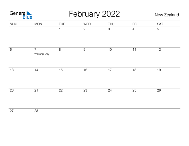 new zealand february 2022 calendar with holidays