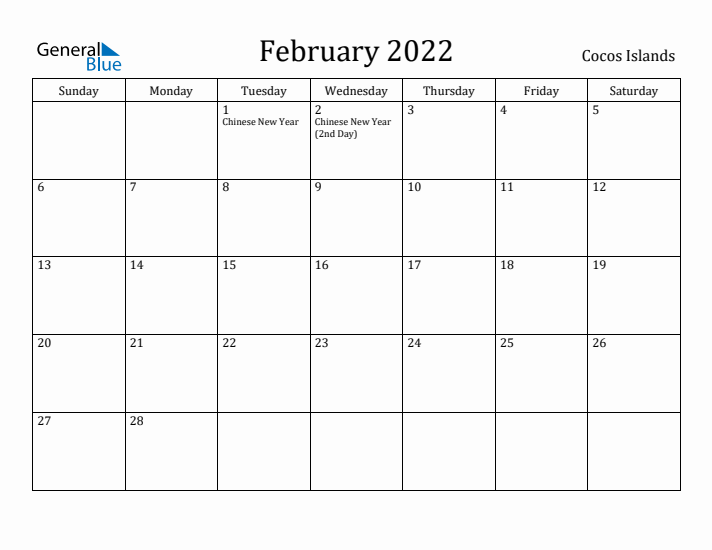 February 2022 Calendar Cocos Islands