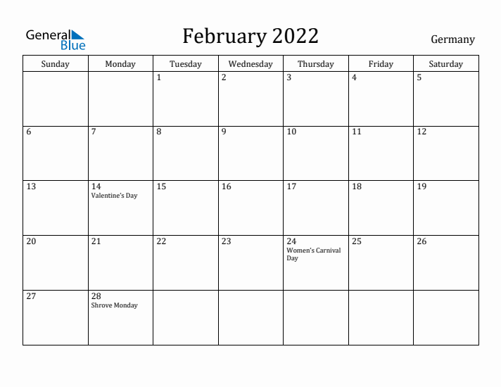 February 2022 Calendar Germany