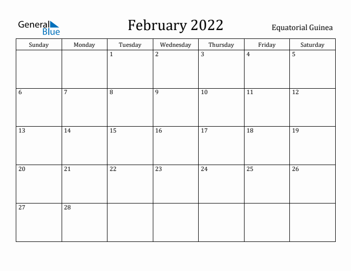 February 2022 Calendar Equatorial Guinea
