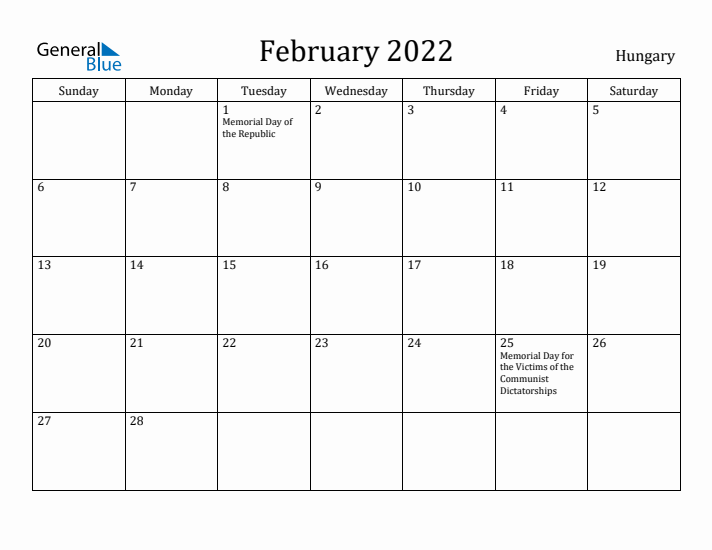February 2022 Calendar Hungary