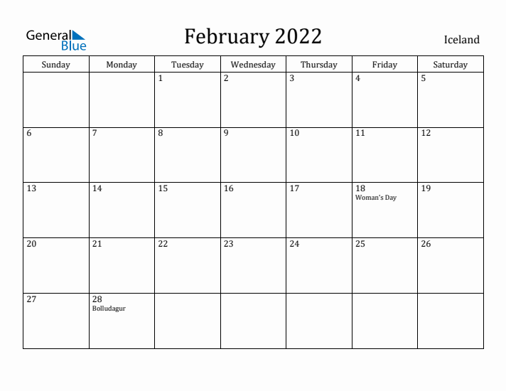 February 2022 Calendar Iceland