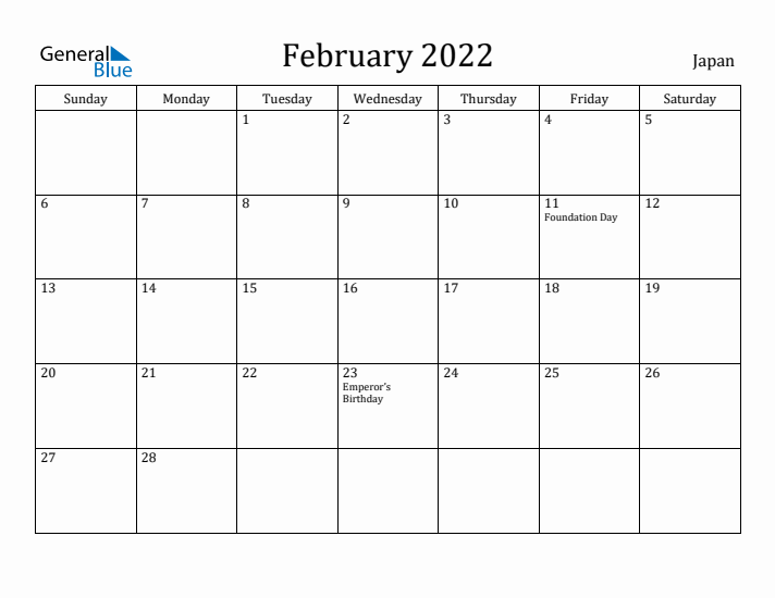 February 2022 Calendar Japan