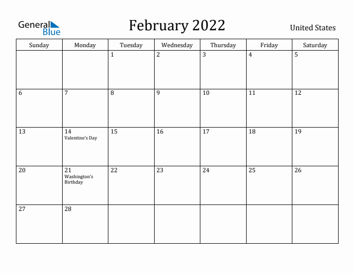 February 2022 Calendar United States