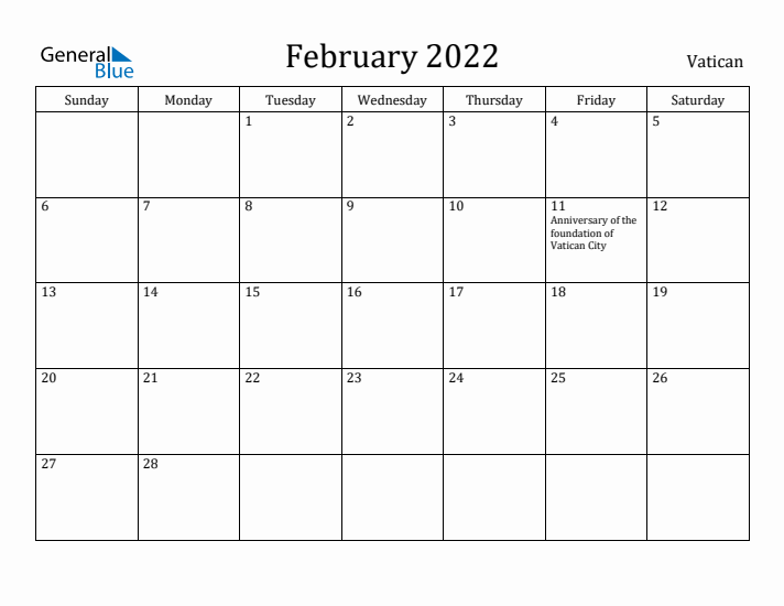February 2022 Calendar Vatican