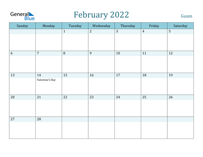 Guam February 2022 Calendar With Holidays