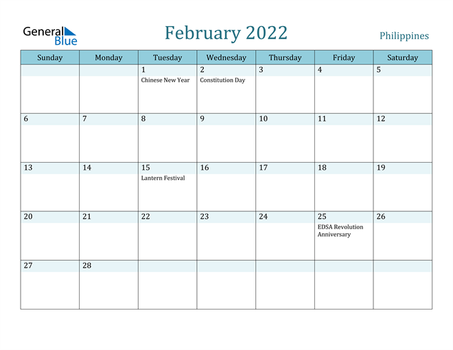February 2022 Calendar With Holidays Philippines February 2022 Calendar With Holidays