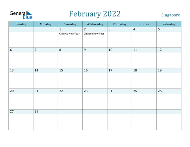 Feb 2022 Holiday Calendar Singapore February 2022 Calendar With Holidays