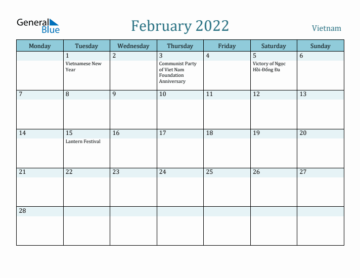 February 2022 Calendar with Holidays