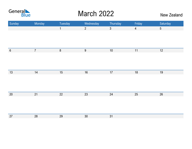 new zealand march 2022 calendar with holidays