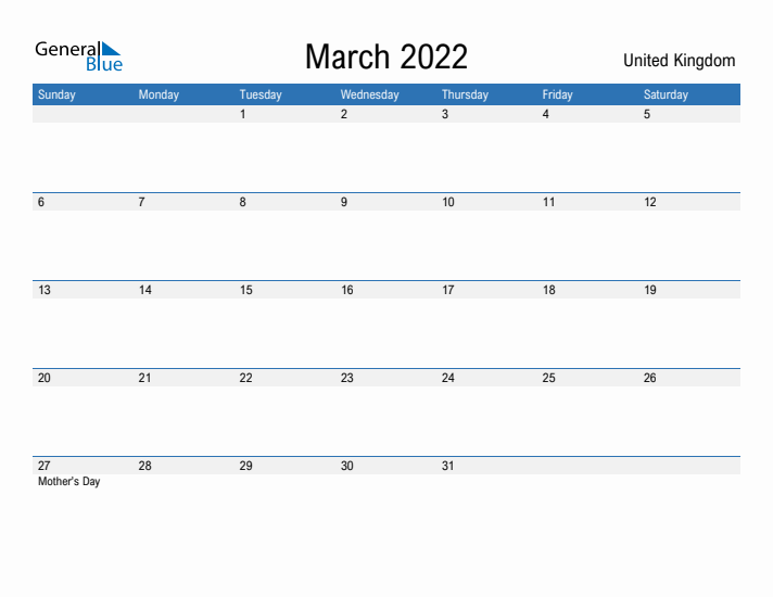 Fillable March 2022 Calendar