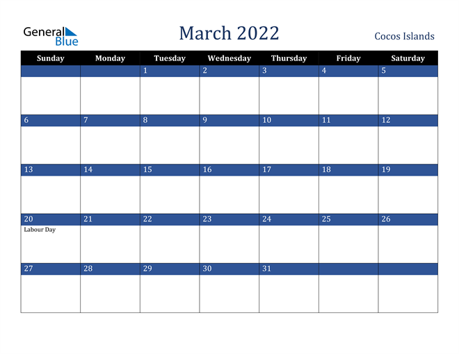 March 2022 Cocos Islands Calendar
