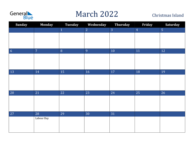 March 2022 Christmas Island Calendar