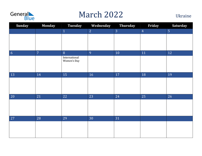 March 2022 Ukraine Calendar