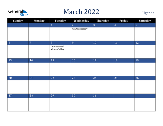 March 2022 Uganda Calendar