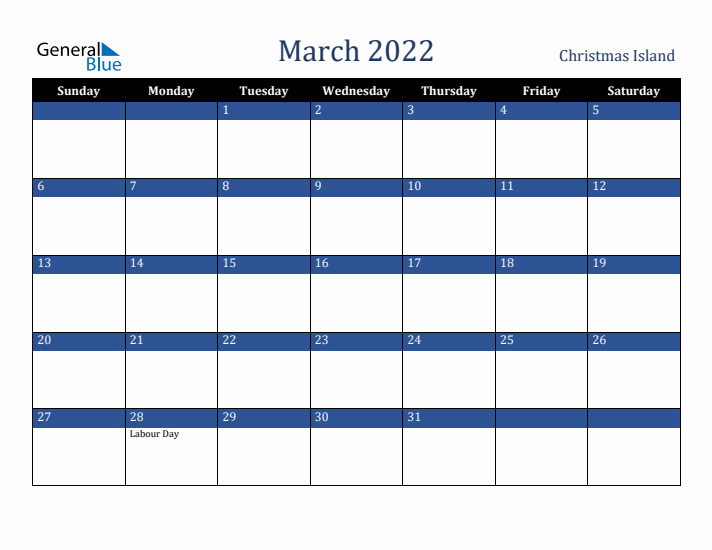 March 2022 Christmas Island Calendar (Sunday Start)