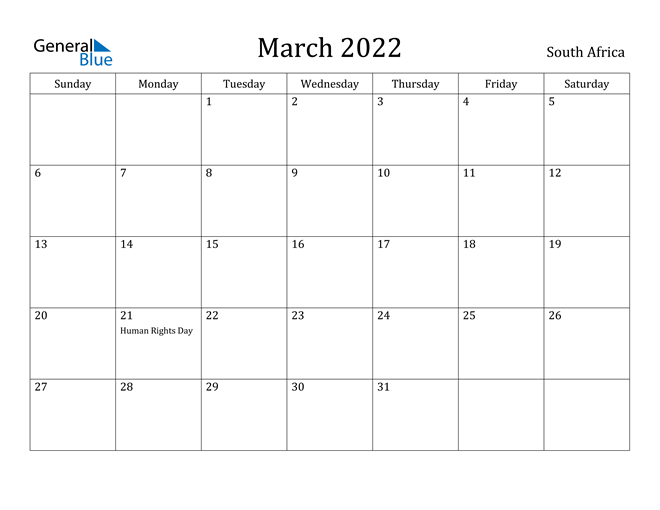 March 2022 Calendar With Holidays South Africa March 2022 Calendar With Holidays