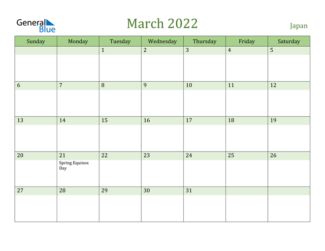 japan march 2022 calendar with holidays