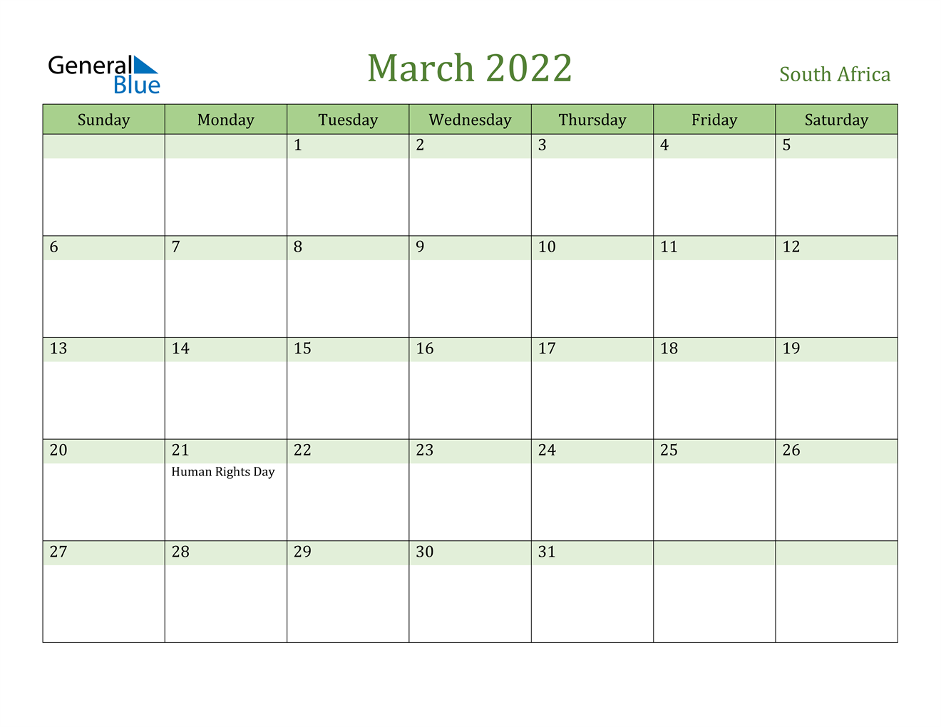 march 2022 calendar south africa