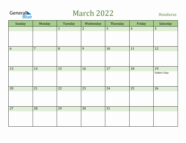 March 2022 Calendar with Honduras Holidays