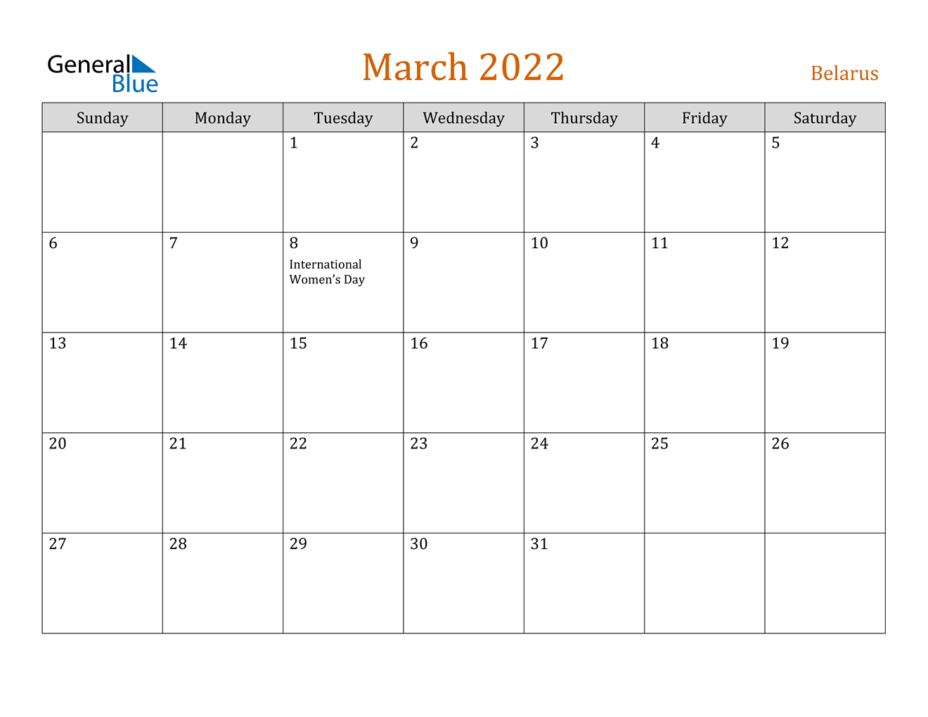 march 2022 calendar belarus