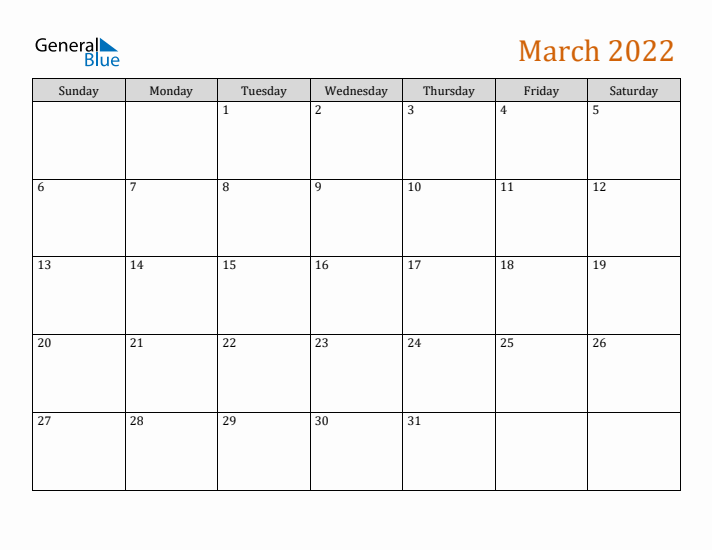 Editable March 2022 Calendar