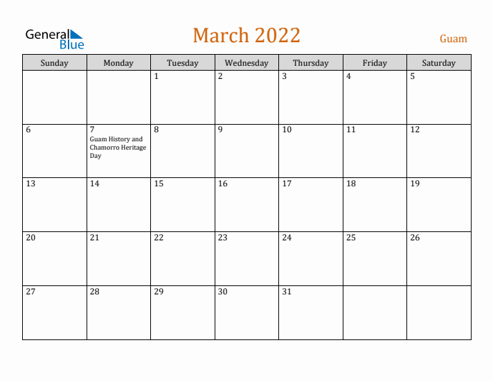March 2022 Holiday Calendar with Sunday Start