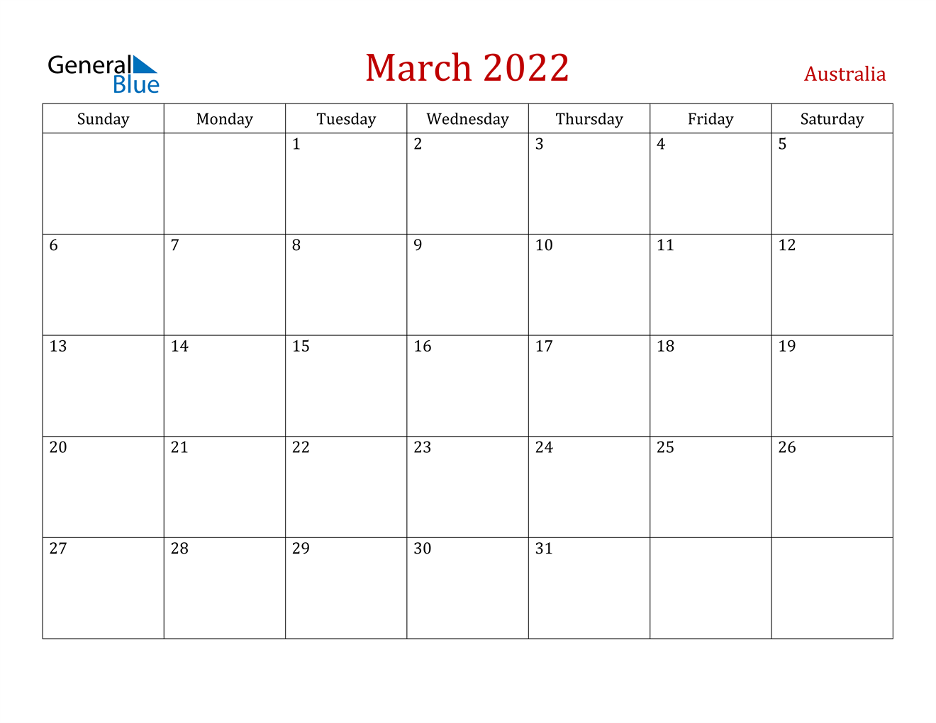 march 2022 calendar australia