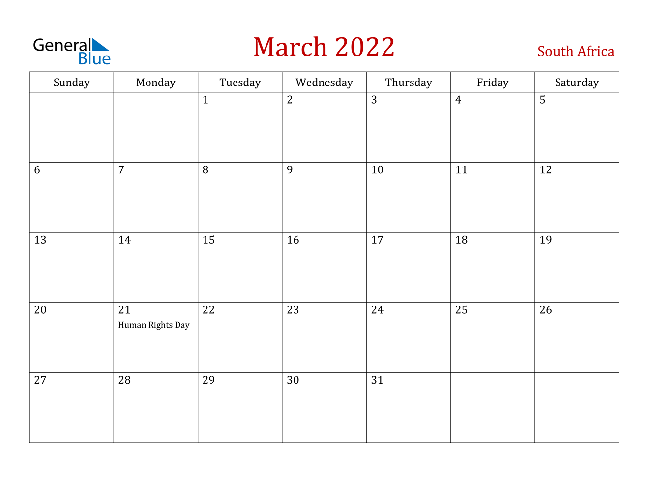 march 2022 calendar south africa