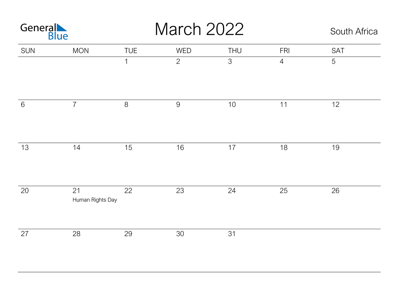 march 2022 calendar south africa