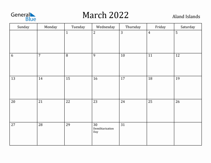 March 2022 Calendar Aland Islands
