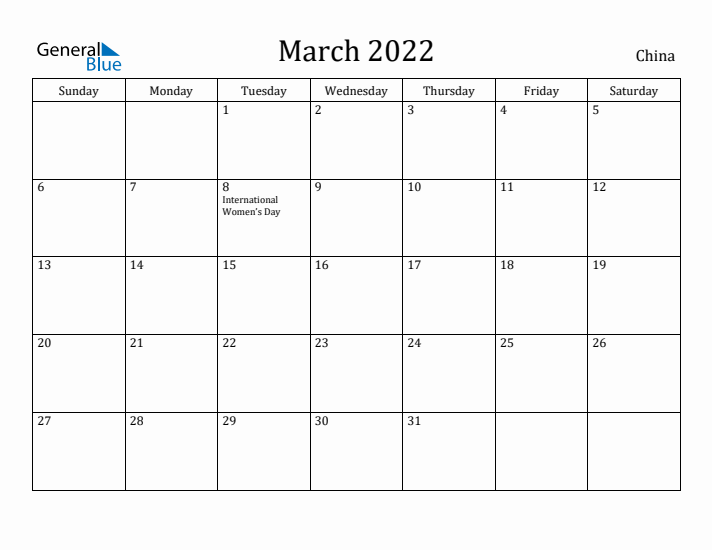 March 2022 Calendar China