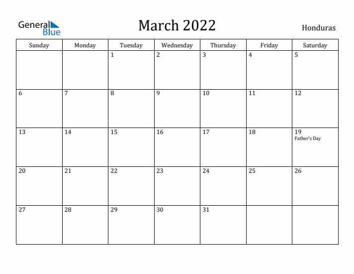 March 2022 Calendar Honduras
