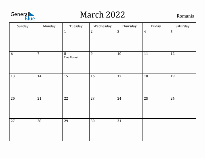 March 2022 Calendar Romania