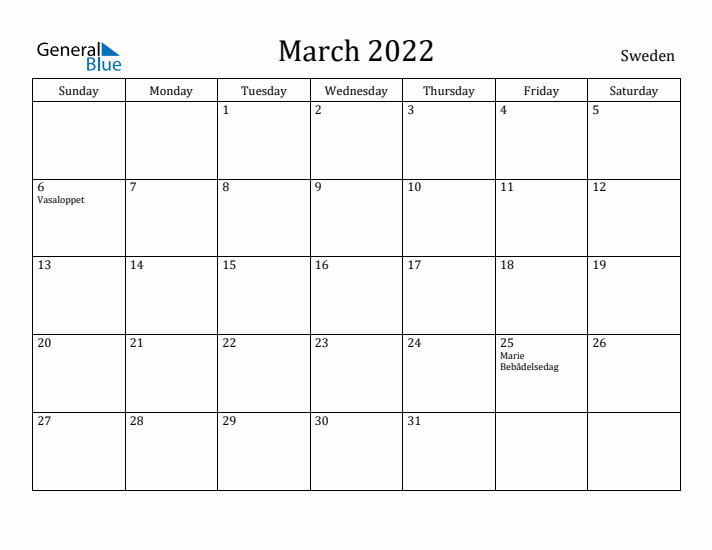 March 2022 Calendar Sweden