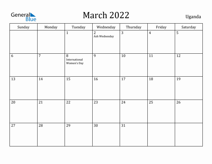 March 2022 Calendar Uganda