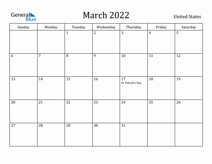 March 2022 Calendar United States