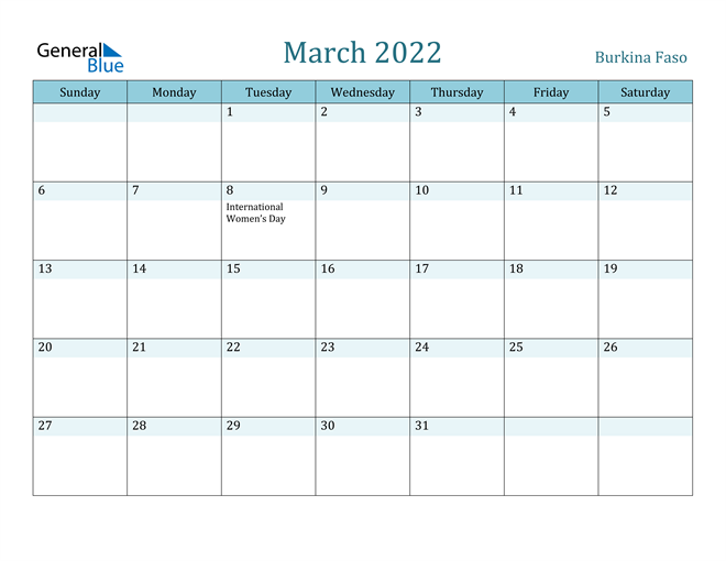 March 2022 Calendar with Holidays in PDF, Word, and Excel