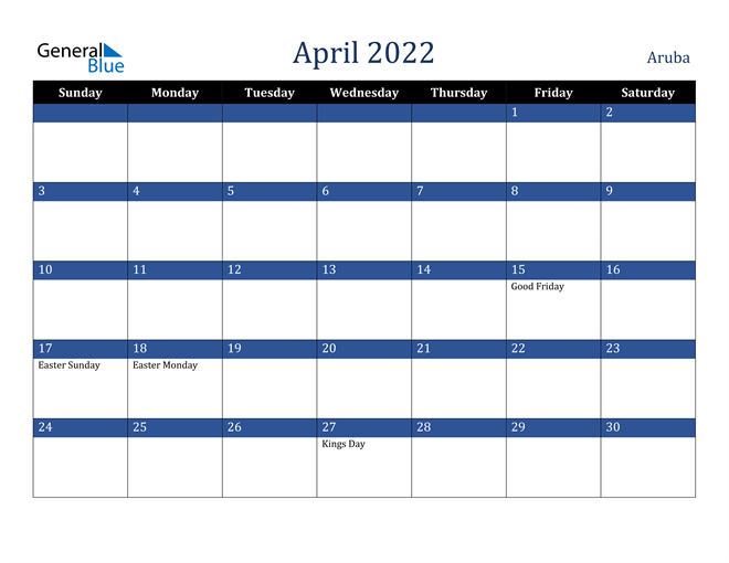 Aruba April 2022 Calendar With Holidays