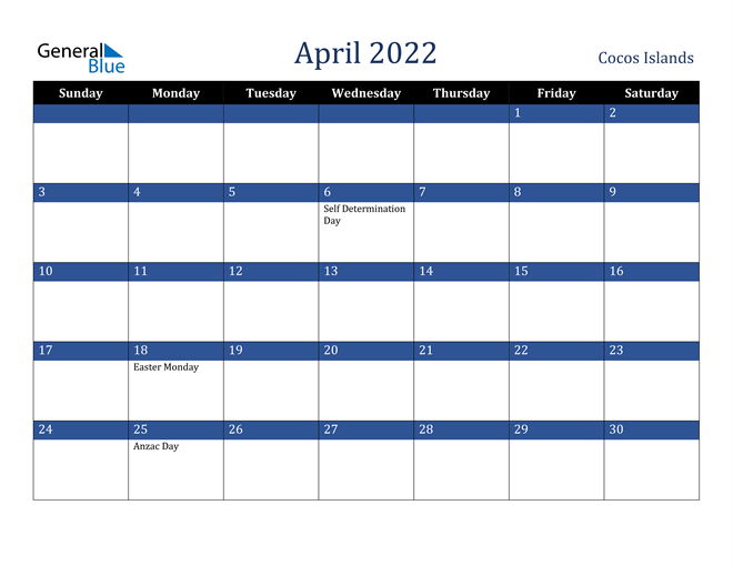 April 2022 Cocos Islands Calendar