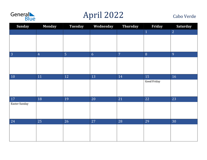 April 2022 Cabo Verde Calendar