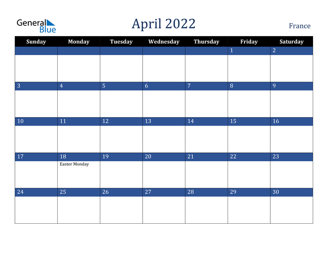 April 2022 France Calendar