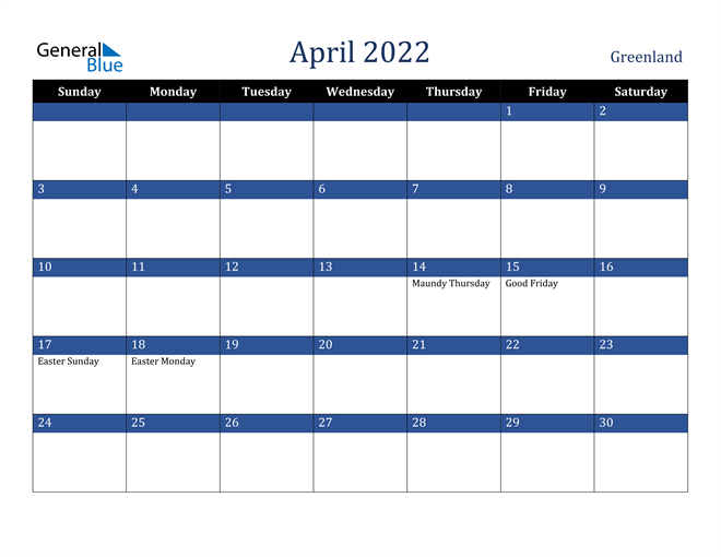 April 2022 Greenland Calendar