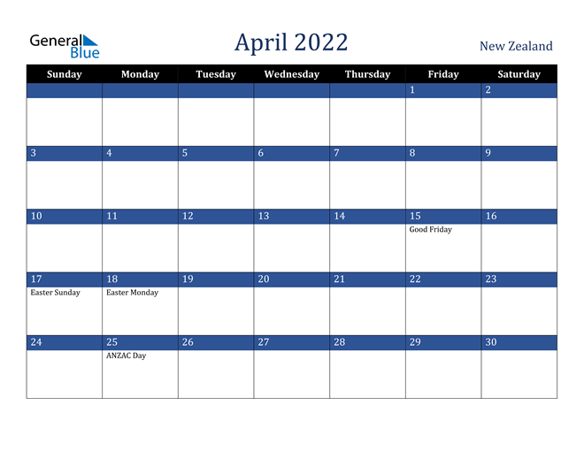 April 2022 New Zealand Calendar