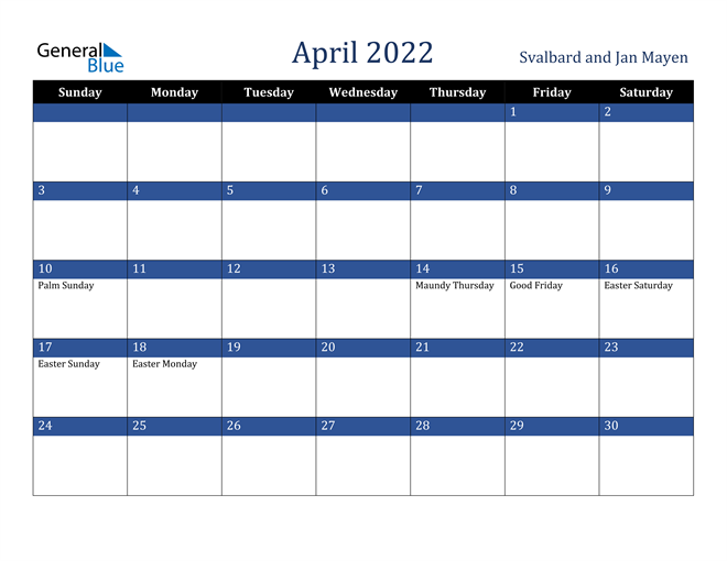 April 2022 Svalbard and Jan Mayen Calendar