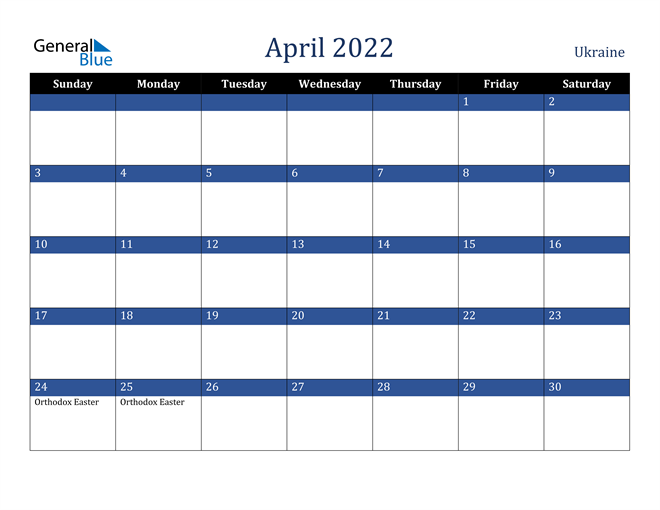 ukraine april 2022 calendar with holidays